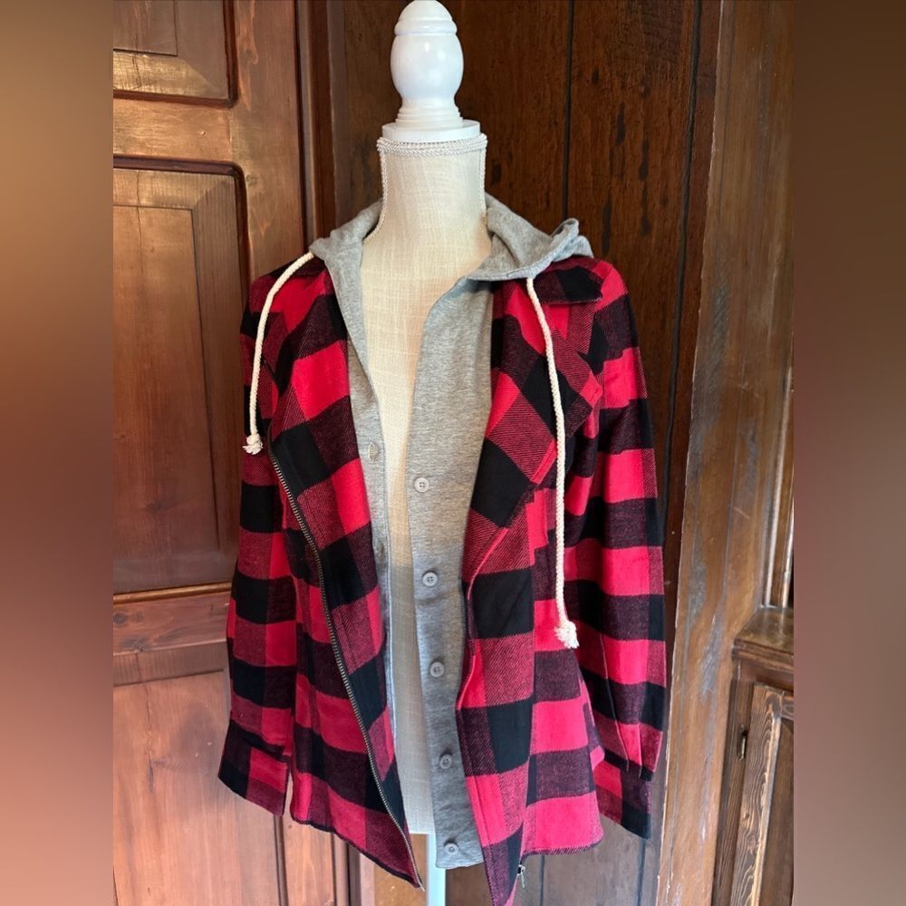 Womens Petite Small Twik Hooded Jacket - Buffalo plaid PS